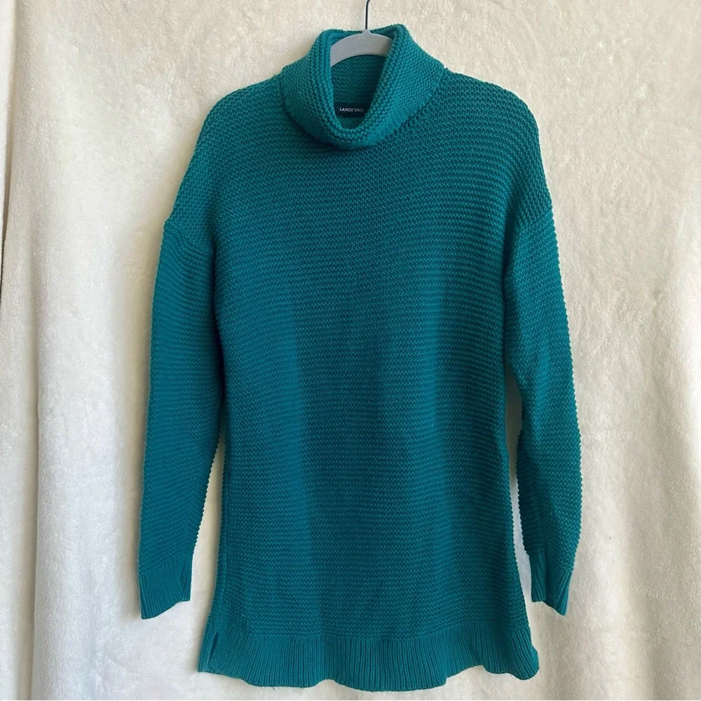 Lands End Women's Teal Tunic Turtleneck Sweater‎ Size Small